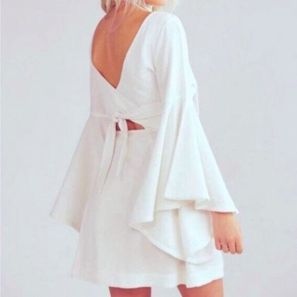 ISO Free People Dreamin About This Mini Dress Wrap Cutout Bell Sleeves White XS - Picture 3 of 3